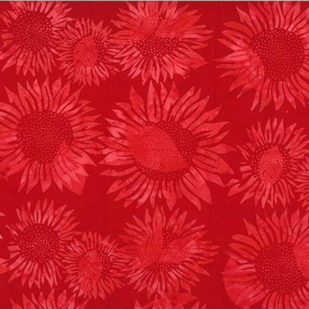 Cherry Pie Red Sunflowers Bali Batik Fabric-Hoffman Fabrics-My Favorite Quilt Store