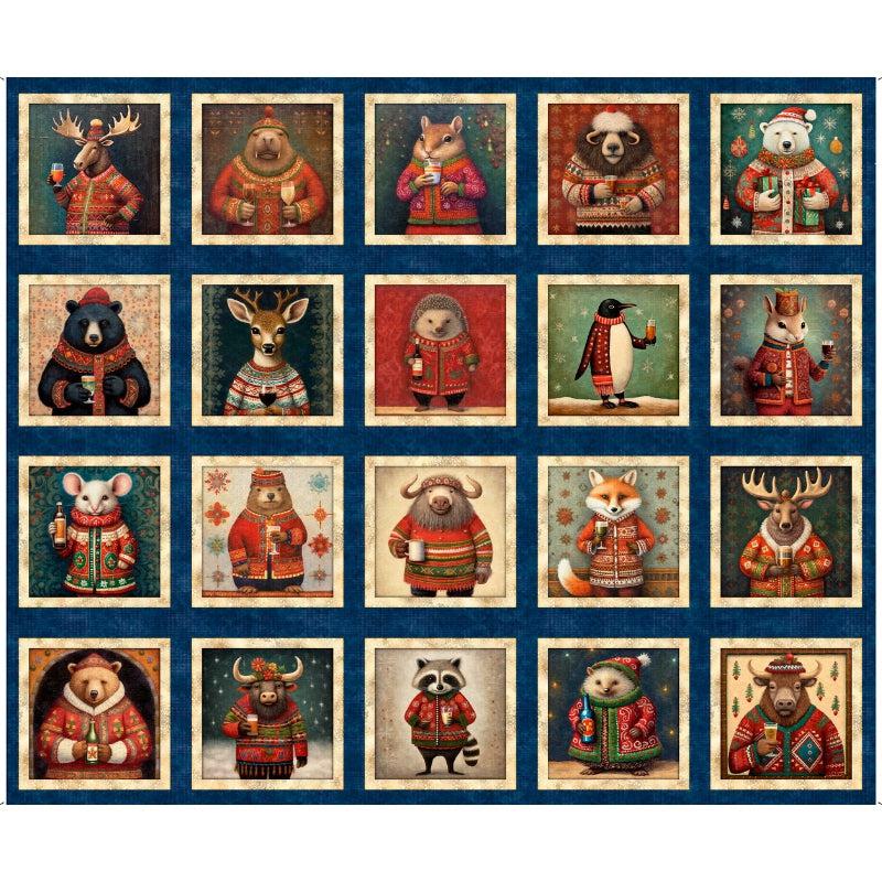 Christmas Party Animals Navy Picture Patch Panel 36"