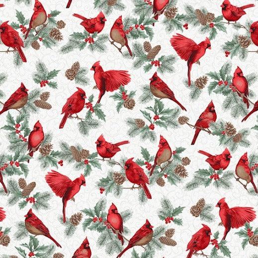 Christmas Splendor Cherry Silver Cardinal Fabric