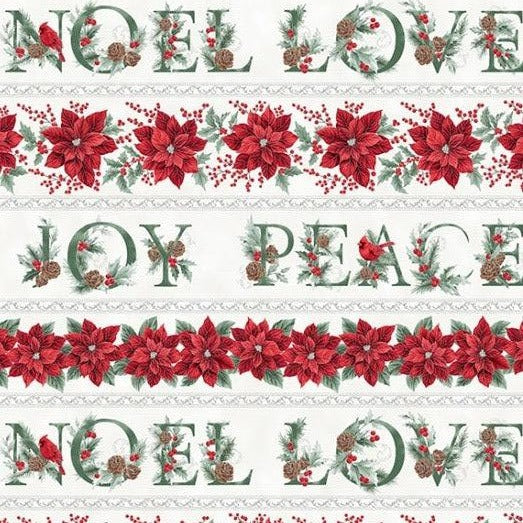 Christmas Splendor Cherry Silver Holiday Words Fabric