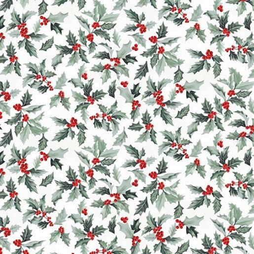 Christmas Splendor Cherry Silver Holly Berry Fabric
