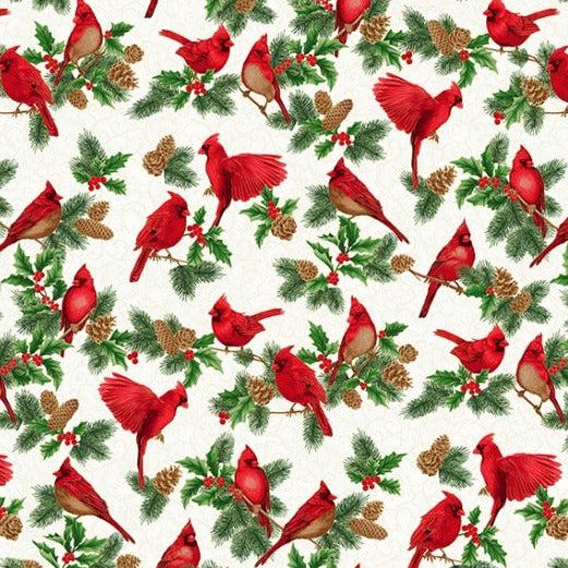 Christmas Splendor Natural Gold Cardinal Fabric-Hoffman Fabrics-My Favorite Quilt Store