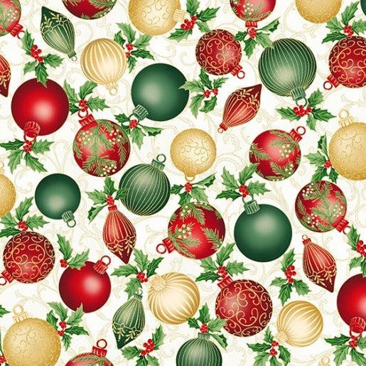 Christmas Splendor Natural Gold Ornaments Fabric