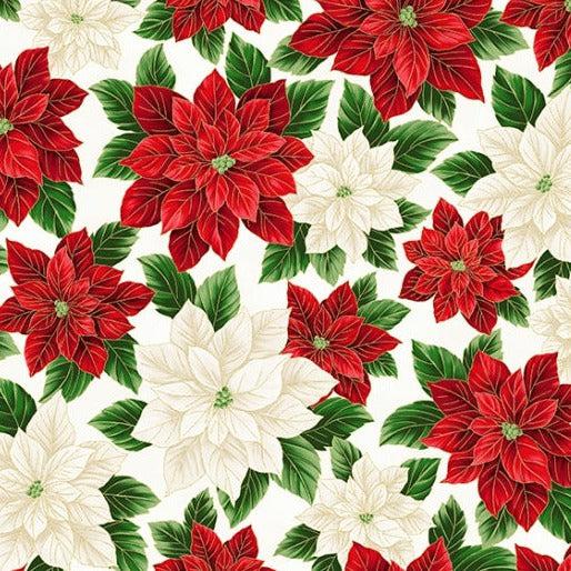 Christmas Splendor Natural Gold Packed Poinsettia Fabric-Hoffman Fabrics-My Favorite Quilt Store