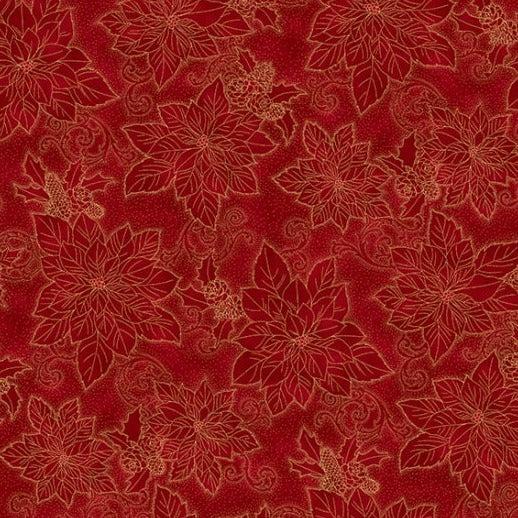 Christmas Splendor Scarlet Gold Dotty Poinsettia Fabric-Hoffman Fabrics-My Favorite Quilt Store