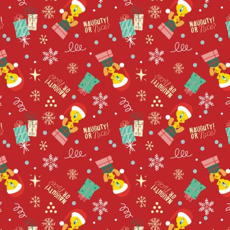 Christmas Winter Holiday Tweety Gift Toss Fabric-Camelot Fabrics-My Favorite Quilt Store
