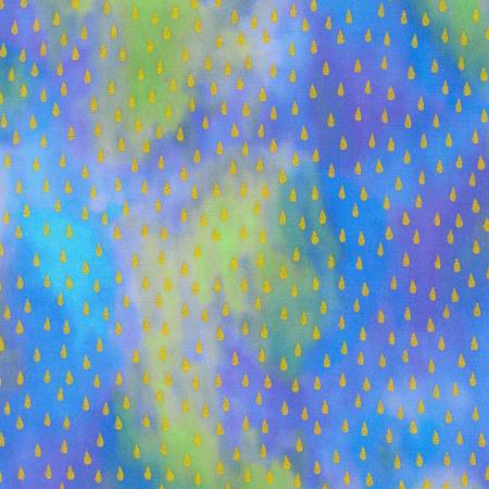 Chromaticity Azure Raindrops Metallic Fabric-Robert Kaufman-My Favorite Quilt Store