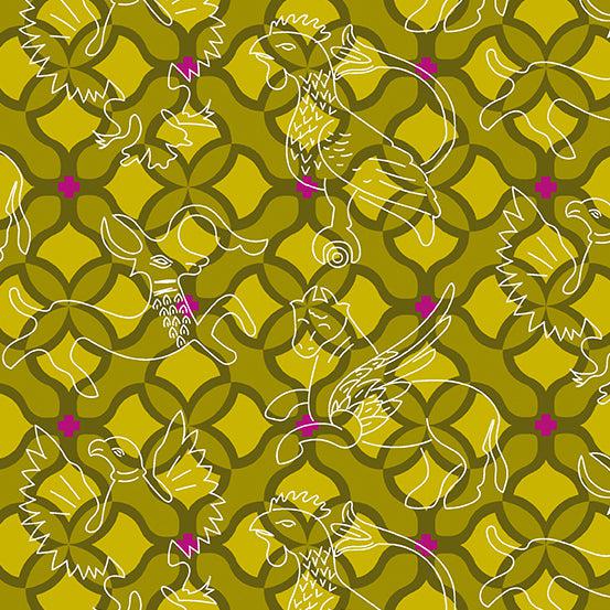 Chrysanthemum Pine Folk Fabric