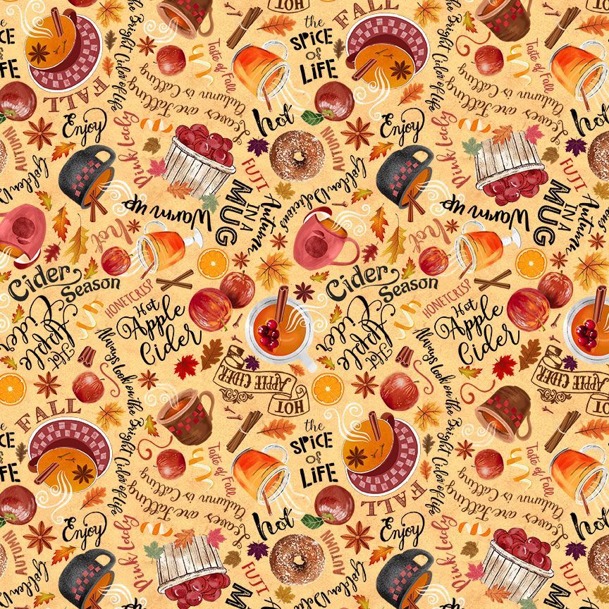 Cider Season Apple Cider and Text Fabric