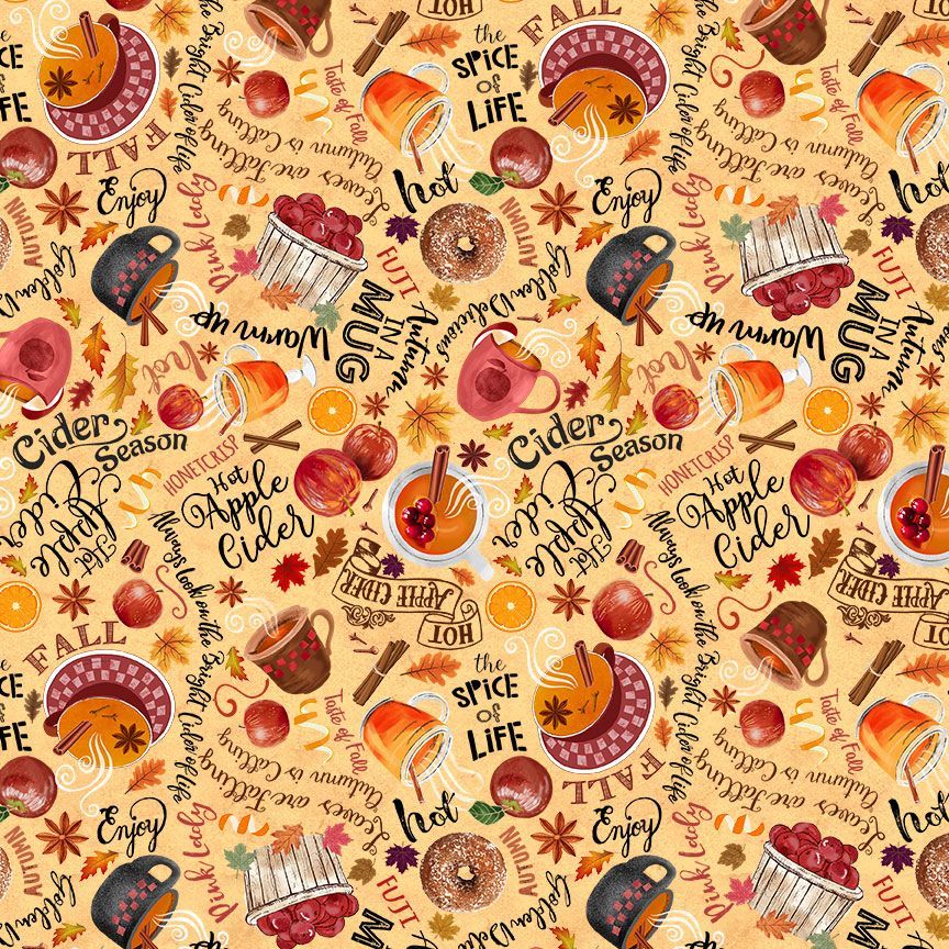 Cider Season Apple Cider and Text Fabric-Timeless Treasures-My Favorite Quilt Store