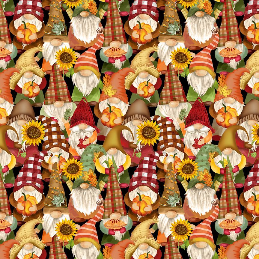 Cider Season Black Harvest Gnomes Fabric-Timeless Treasures-My Favorite Quilt Store