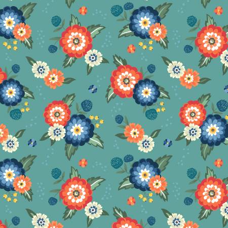 Clover & Dot Soft Teal Dahlia Bouquets Fabric