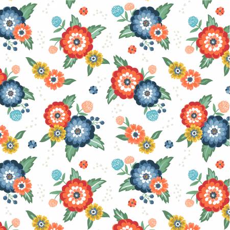 Clover & Dot White Dahlia Bouquets Fabric-Windham Fabrics-My Favorite Quilt Store