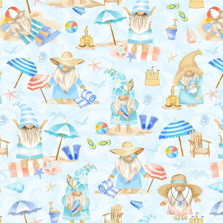Coastal Gnomes Fabric-Timeless Treasures-My Favorite Quilt Store
