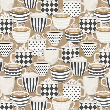 Coffee Life Latte Packed Cups Fabric-Wilmington Prints-My Favorite Quilt Store