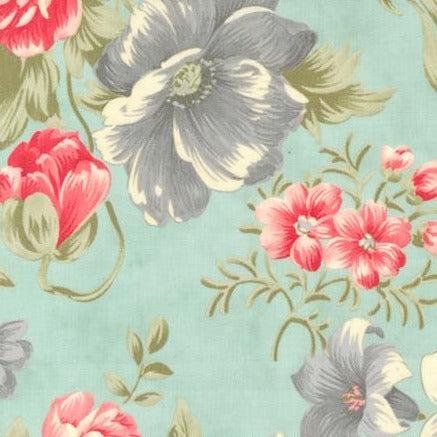 Collection for a Cause: Etchings Aqua Large Floral Blossom Fabric-Moda Fabrics-My Favorite Quilt Store