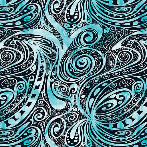 Color & Light Black-Turquoise Swirling Color Fabric