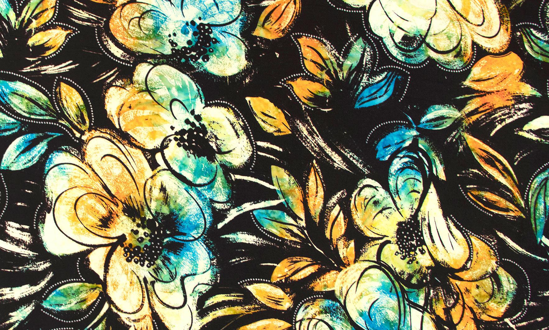 Color Me Banyan Batik Blooms Blue Floral Batik Fabric-Northcott Fabrics-My Favorite Quilt Store