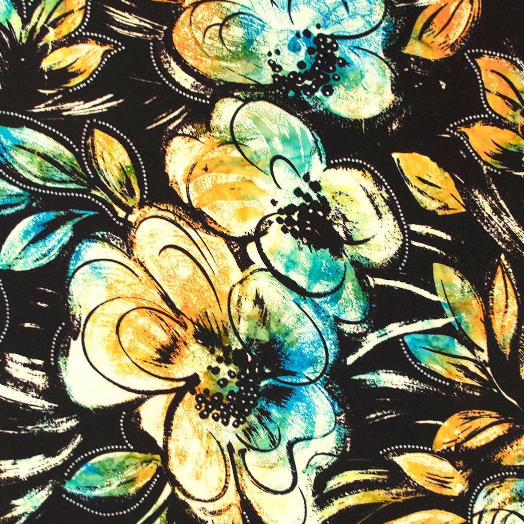 Color Me Banyan Batik Blooms Blue Floral Batik Fabric
