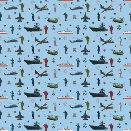 Coming Home Blue Main Armed Forces Fabric