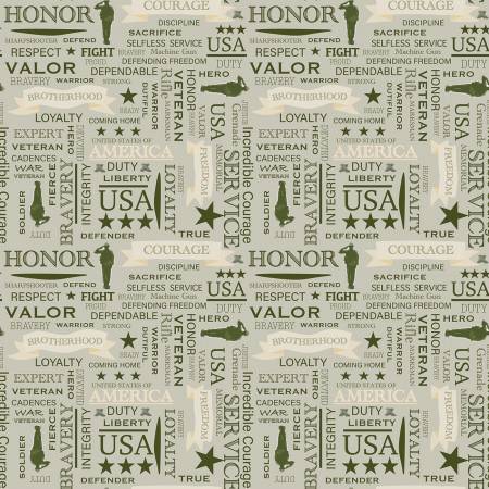 Coming Home Sage Army Text Fabric