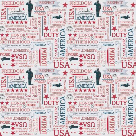 Coming Home Silver Coast Guard Text Fabric-Riley Blake Fabrics-My Favorite Quilt Store