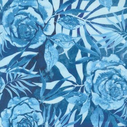 Coming Up Roses Dark Sapphire Prussian Rose Floral Watercolor Fabric