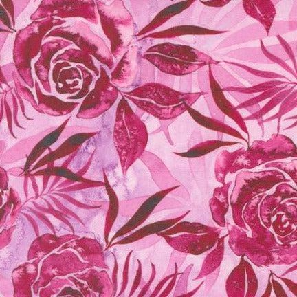 Coming Up Roses Magenta Prussian Rose Floral Watercolor Fabric