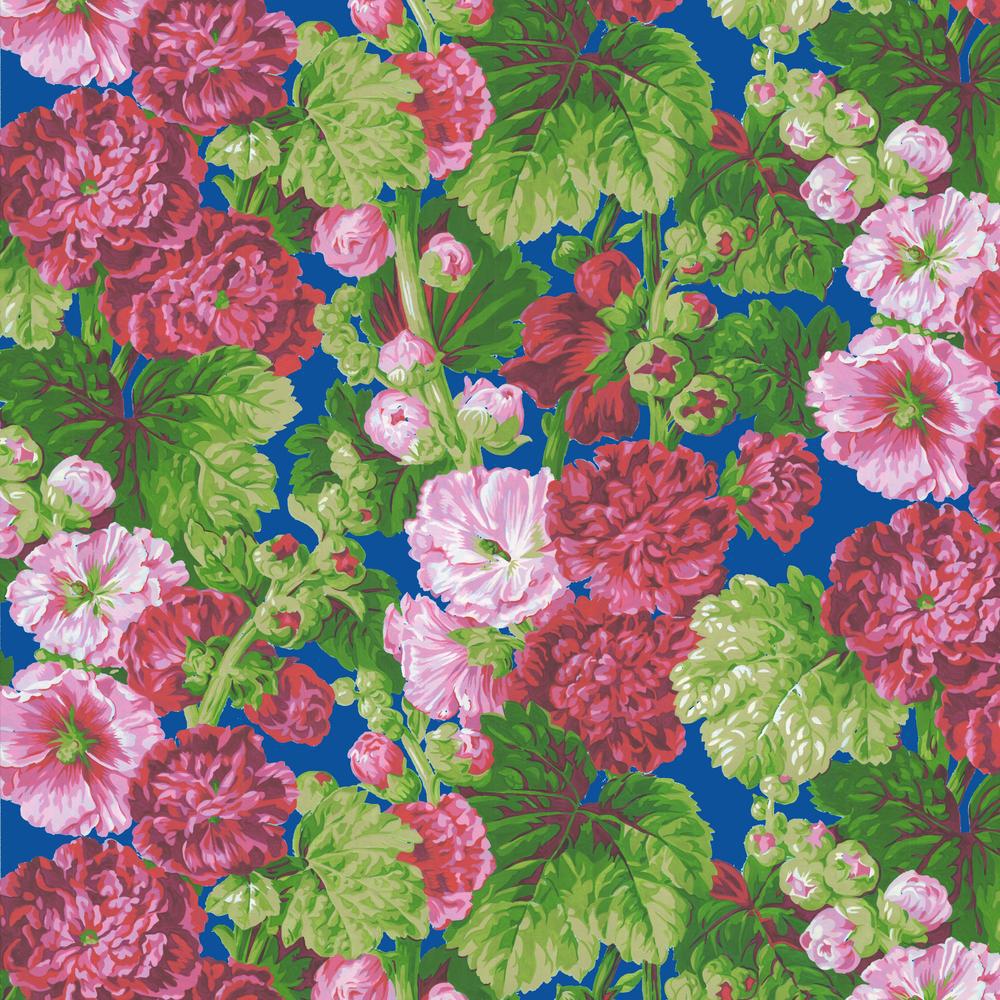 Cottage Garden Blue Hollyhock Delight Fabric