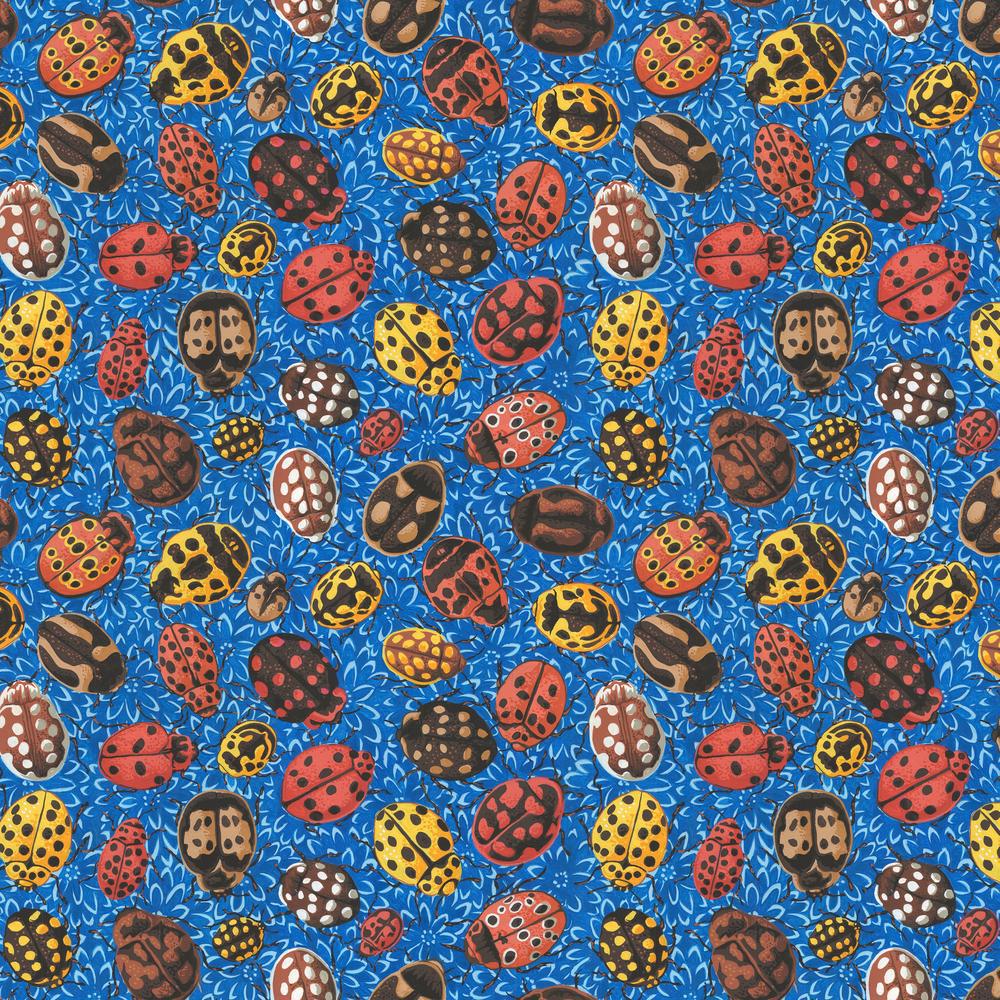 Cottage Garden Blue Ladybirds Fabric