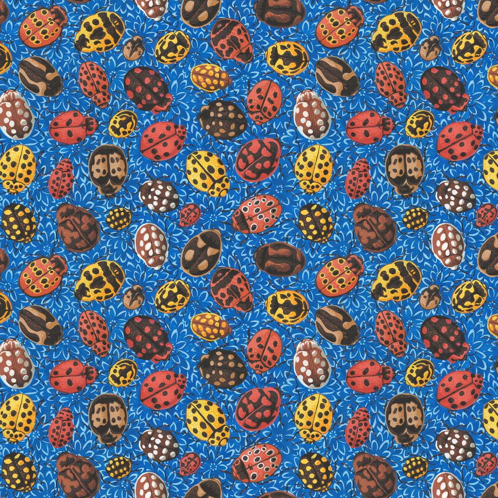 Cottage Garden Blue Ladybirds Fabric-Free Spirit Fabrics-My Favorite Quilt Store