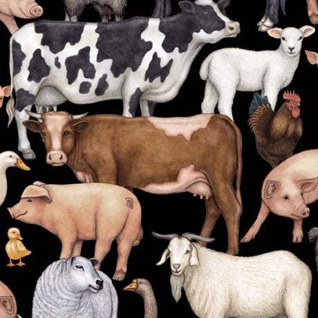 Country Farm Black Packed Animal Fabric