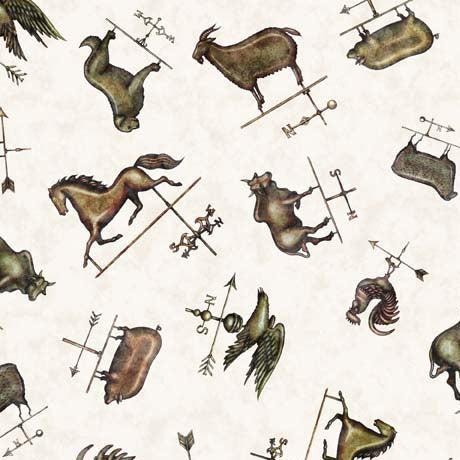 Country Farm Ecru Weathervanes Fabric-QT Fabrics-My Favorite Quilt Store