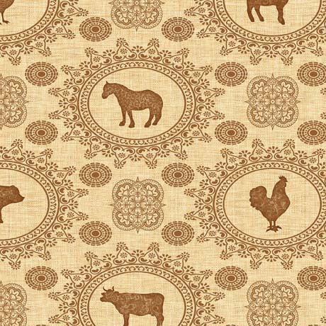 Country Farm Tan Animal Doily Fabric-QT Fabrics-My Favorite Quilt Store