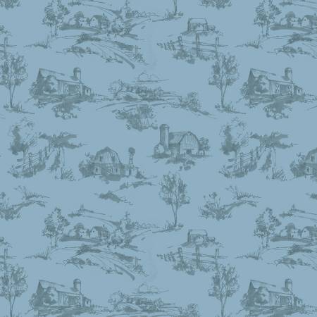 Countryside Blue Scenery Fabric