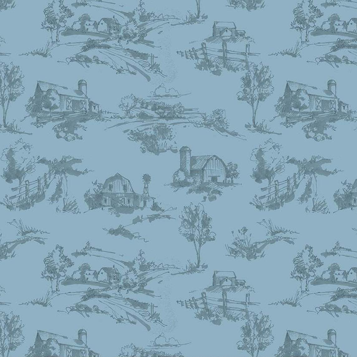 Countryside Blue Scenery Fabric