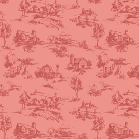 Countryside Coral Scenery Fabric-Riley Blake Fabrics-My Favorite Quilt Store