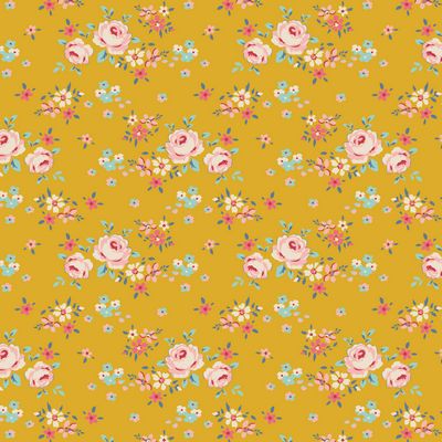 Creating Memories Spring Gracie Yellow Tossed Floral Fabric
