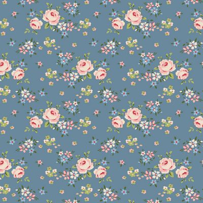 Creating Memories Summer Gracie Blue Tossed Floral Fabric-Tilda Fabrics-My Favorite Quilt Store