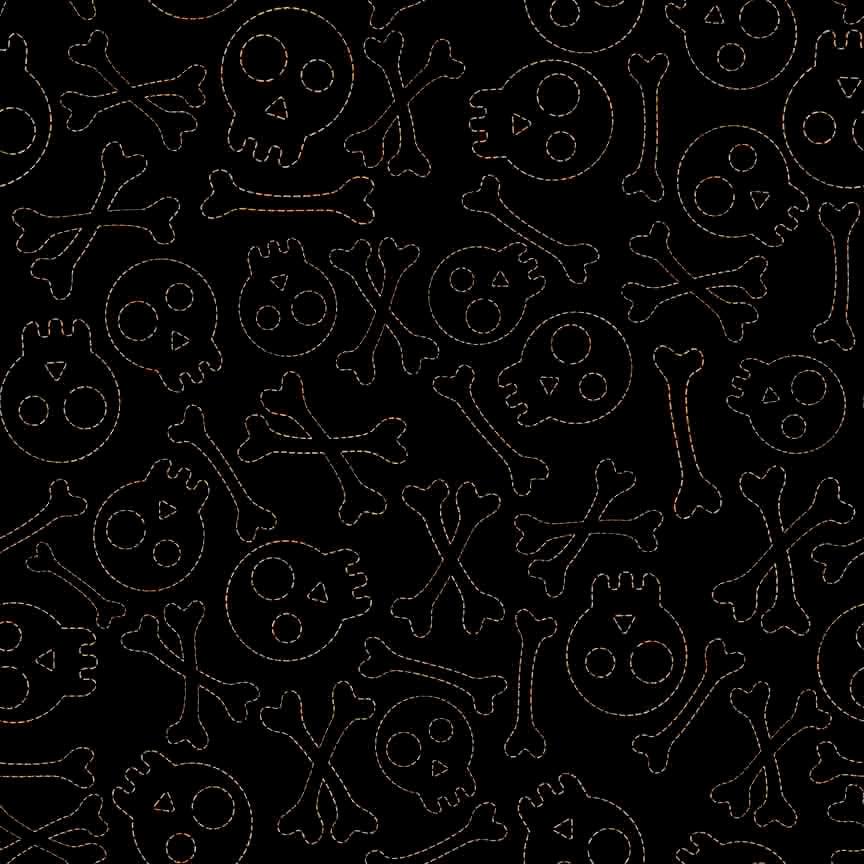 Creepin' It Real Black Stitched Skulls Fabric