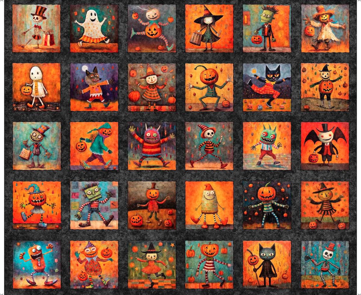 Creepin' It Real Charcoal Halloween Patch Panel 36"-QT Fabrics-My Favorite Quilt Store