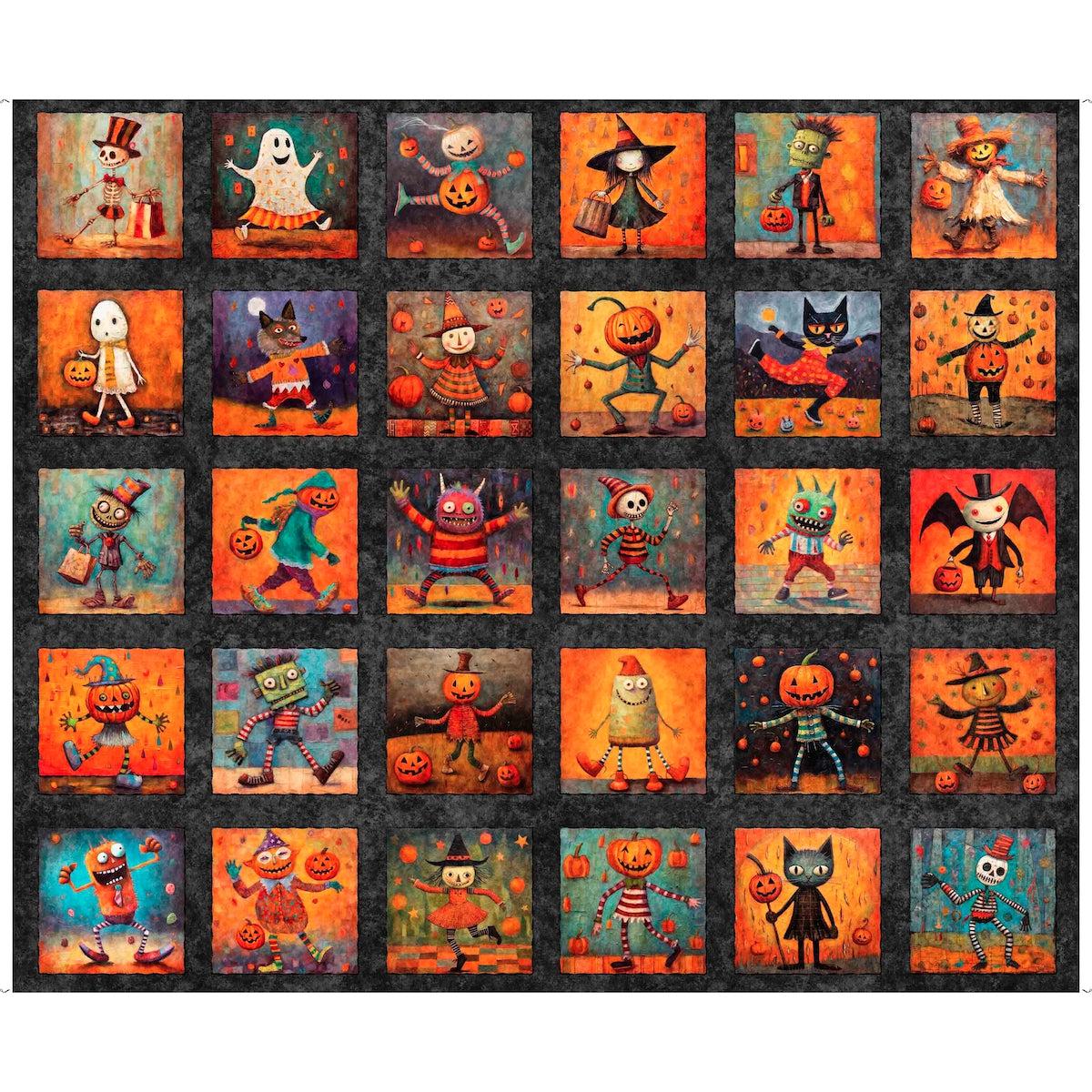 Creepin' It Real Charcoal Halloween Patch Panel 36"-QT Fabrics-My Favorite Quilt Store