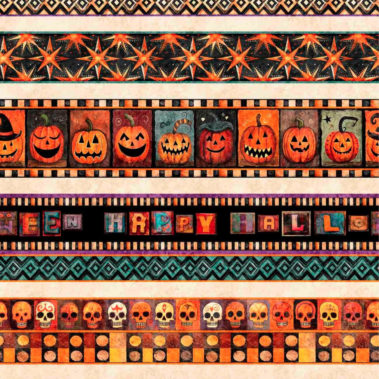 Creepin' It Real Multi Halloween Stripe Fabric-QT Fabrics-My Favorite Quilt Store