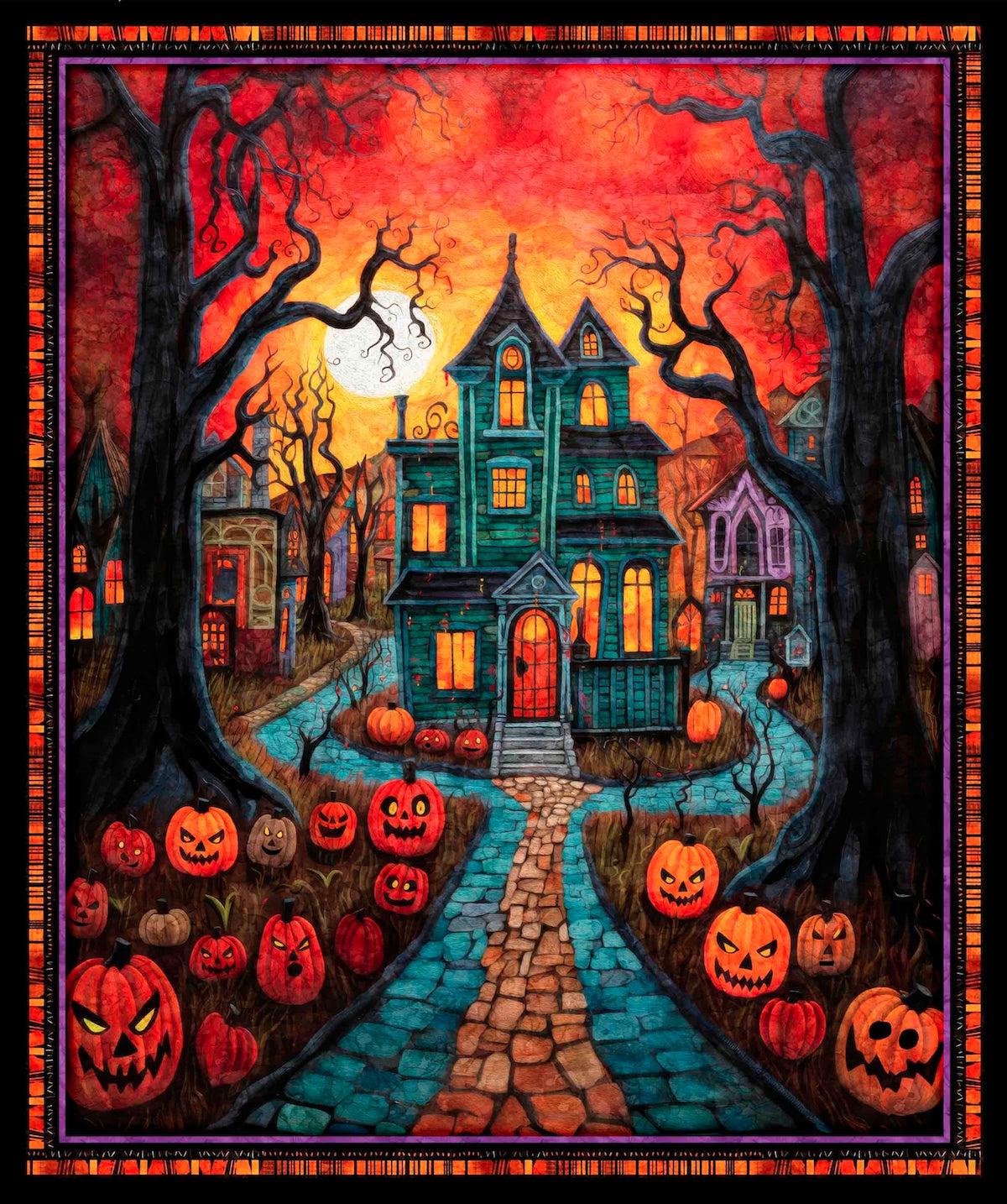 Creepin' It Real Multi Haunted House Panel 36"-QT Fabrics-My Favorite Quilt Store