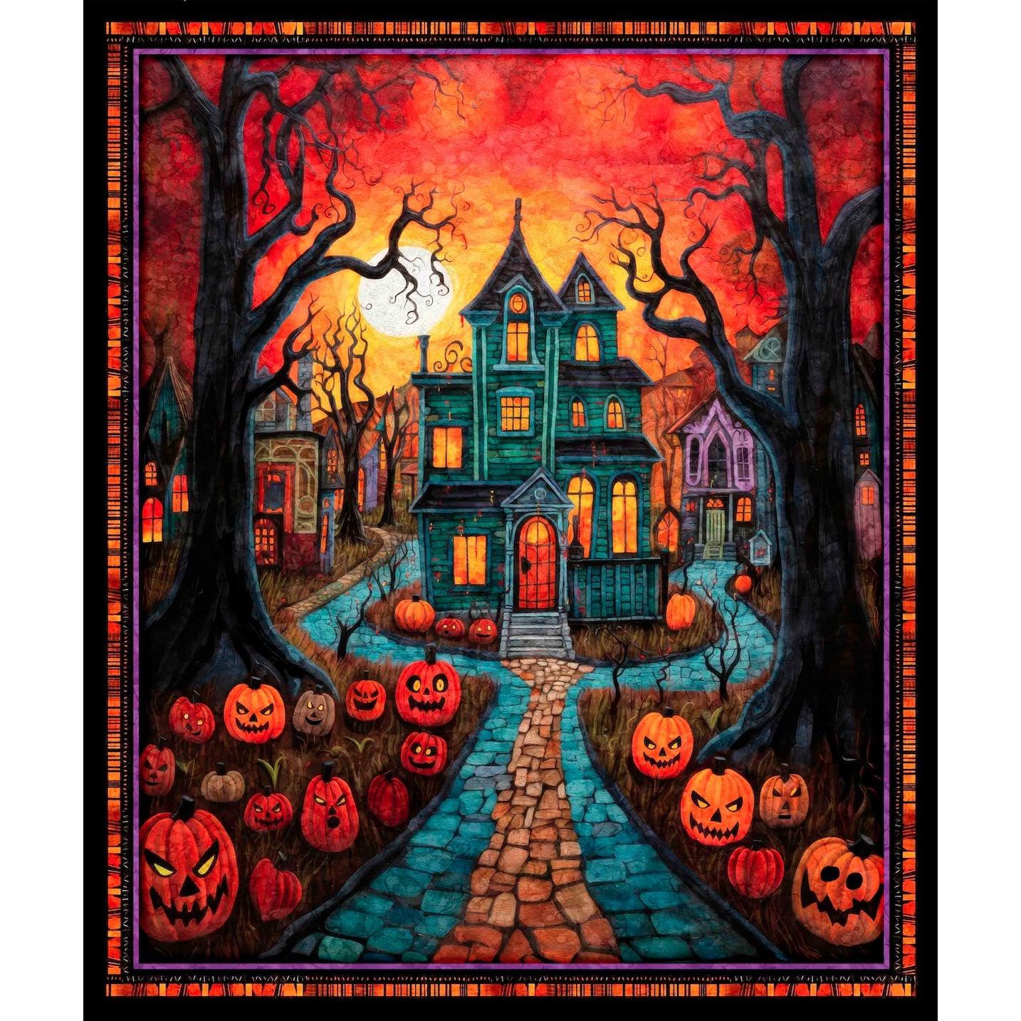 Creepin' It Real Multi Haunted House Panel 36"-QT Fabrics-My Favorite Quilt Store