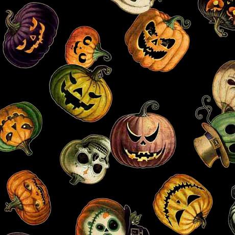 Creepsville Black Pumpkin Toss Fabric