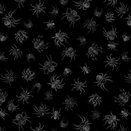 Creepsville Black Spider Toss Fabric-QT Fabrics-My Favorite Quilt Store