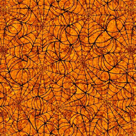 Creepsville Pumpkin Spiderweb Fabric-QT Fabrics-My Favorite Quilt Store