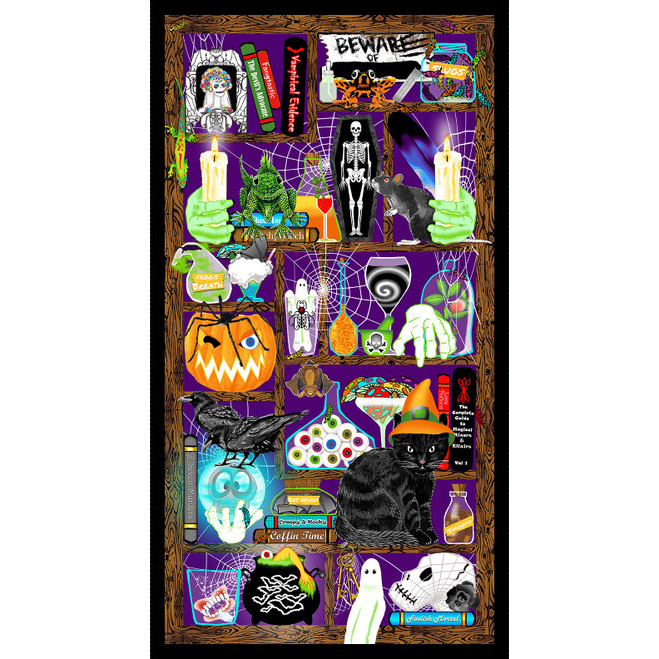 Creepy & Kooky Purple Glow-In-The-Dark Halloween Panel 24"-Blank Quilting Corporation-My Favorite Quilt Store