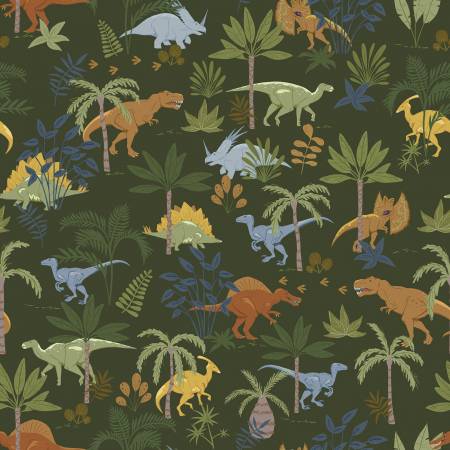 Cretaceous Hunter Jungle Dinos Fabric